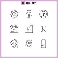 Group of 9 Modern Outlines Set for lab glassware erlenmeyer flask valentine chemical flask question Editable Vector Design Elements