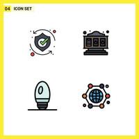4 User Interface Filledline Flat Color Pack of modern Signs and Symbols of protect candle shield game communication Editable Vector Design Elements