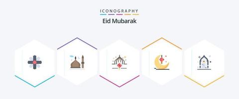 eid Mubarak 25 plano icono paquete incluso cinta. media luna islam. Luna. cinta vector