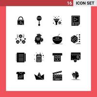 Mobile Interface Solid Glyph Set of 16 Pictograms of report paper sound page filter Editable Vector Design Elements