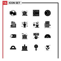 Pictogram Set of 16 Simple Solid Glyphs of business business checkbox building clock Editable Vector Design Elements