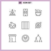 9 User Interface Outline Pack of modern Signs and Symbols of bug grid india mardi gras crown Editable Vector Design Elements