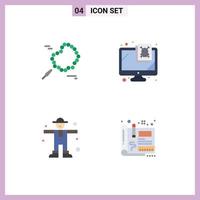 Flat Icon Pack of 4 Universal Symbols of bead rural computer virus blueprint Editable Vector Design Elements