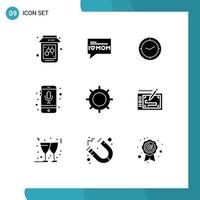 Set of 9 Commercial Solid Glyphs pack for set basic timer smartphone phone Editable Vector Design Elements