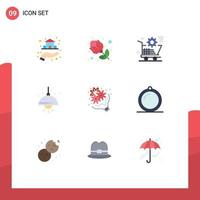 Pictogram Set of 9 Simple Flat Colors of birthday lump cart living store Editable Vector Design Elements