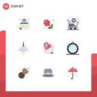 Pictogram Set of 9 Simple Flat Colors of birthday lump cart living store Editable Vector Design Elements