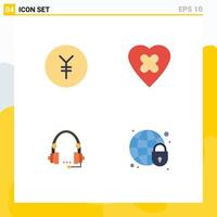 Group of 4 Flat Icons Signs and Symbols for coin contact heal support help Editable Vector Design Elements