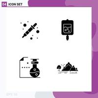 Universal Icon Symbols Group of 4 Modern Solid Glyphs of color picker flasks liquidator sugar test science Editable Vector Design Elements