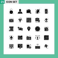 Pictogram Set of 25 Simple Solid Glyphs of mobile scale add thinking creative Editable Vector Design Elements