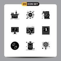 Universal Icon Symbols Group of 9 Modern Solid Glyphs of board screen descriptive statistics dna service Editable Vector Design Elements