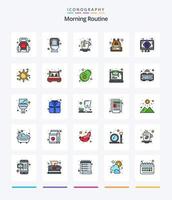 Creative Morning Routine 25 Line FIlled icon pack  Such As television. news. toilet. travel. backpack vector