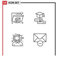 4 Thematic Vector Filledline Flat Colors and Editable Symbols of printer man cap content delete Editable Vector Design Elements