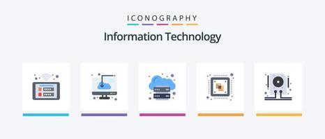 Information Technology Flat 5 Icon Pack Including computer. central. installation. platform. infrastructure. Creative Icons Design vector