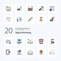 20 Digital Marketing Flat Color icon Pack like shop mobile social media group chat vector