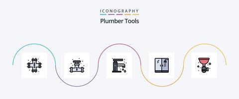 fontanero línea lleno plano 5 5 icono paquete incluso tubo. plomería. sistema. plomero. lavabo vector