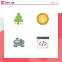 Set of 4 Vector Flat Icons on Grid for nature tank tree ecommerce coding Editable Vector Design Elements