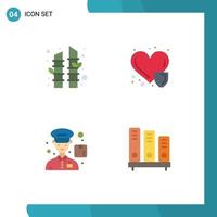 4 Universal Flat Icons Set for Web and Mobile Applications bamboo man health care insurance library Editable Vector Design Elements