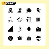 16 Universal Solid Glyphs Set for Web and Mobile Applications light idea idea speed performance Editable Vector Design Elements