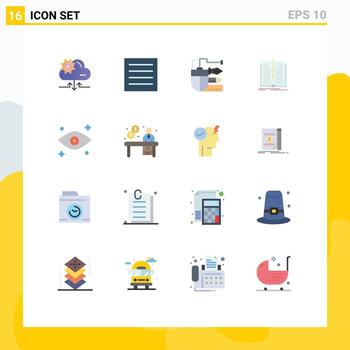 Mobile Interface Flat Color Set of 16 Pictograms of eye tranfer mouse file scale Editable Pack of Creative Vector Design Elements