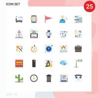 Pack of 25 Modern Flat Colors Signs and Symbols for Web Print Media such as cell monitor country computer search Editable Vector Design Elements