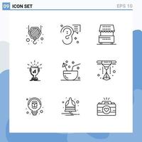 Set of 9 Vector Outlines on Grid for first win cooking trophy meal Editable Vector Design Elements