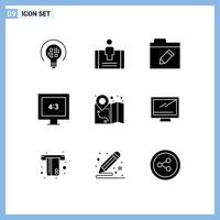 User Interface Pack of 9 Basic Solid Glyphs of computer location edit gps display Editable Vector Design Elements