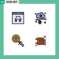 Group of 4 Filledline Flat Colors Signs and Symbols for hacker online security connected location Editable Vector Design Elements