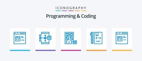 Programming And Coding Blue 5 Icon Pack Including develop. code. development. page. develop. Creative Icons Design vector