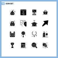 Modern Set of 16 Solid Glyphs and symbols such as email shopping computer basket cart Editable Vector Design Elements