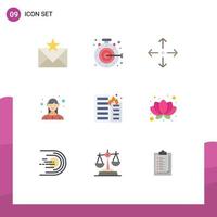 Editable Vector Line Pack of 9 Simple Flat Colors of fire business goal lady employee Editable Vector Design Elements