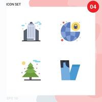 Set of 4 Modern UI Icons Symbols Signs for city plant office padlock fashion Editable Vector Design Elements