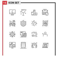 Outline Pack of 16 Universal Symbols of ok complete wine checked education Editable Vector Design Elements