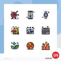 Universal Icon Symbols Group of 9 Modern Filledline Flat Colors of card sales mobile promotion hand watch Editable Vector Design Elements