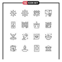 Modern Set of 16 Outlines Pictograph of mobile message agriculture internet account Editable Vector Design Elements