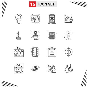 16 Thematic Vector Outlines and Editable Symbols of object cube social arrow research Editable Vector Design Elements