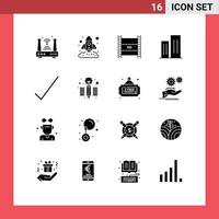 Group of 16 Solid Glyphs Signs and Symbols for buildings definition video rocket high hd in filmmaking Editable Vector Design Elements
