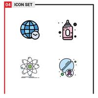 User Interface Pack of 4 Basic Filledline Flat Colors of globe chemistry time feeder nuclear Editable Vector Design Elements