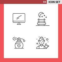 4 Line concept for Websites Mobile and Apps computer gift imac night seat cook Editable Vector Design Elements