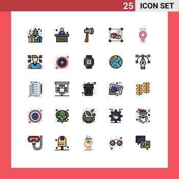 25 usuario interfaz lleno línea plano color paquete de moderno señales y símbolos de Procesando diseño estudiar construcción hacha herramienta editable vector diseño elementos