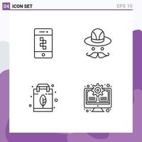 Mobile Interface Line Set of 4 Pictograms of application nature technology canada gear Editable Vector Design Elements