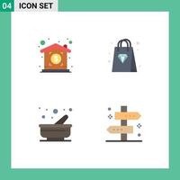 Universal Icon Symbols Group of 4 Modern Flat Icons of investment pestle shopping cooking map Editable Vector Design Elements