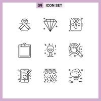 9 Universal Outlines Set for Web and Mobile Applications night glass fashion wine clipboard Editable Vector Design Elements