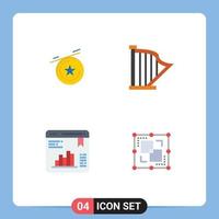 Group of 4 Modern Flat Icons Set for star graph harp sound divide Editable Vector Design Elements