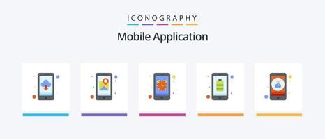 Mobile Application Flat 5 Icon Pack Including mobile. mobile. alarm. full. app. Creative Icons Design vector