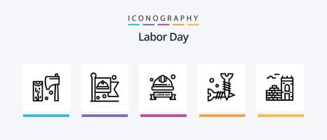 Labor Day Line 5 Icon Pack Including bag. blades. ruler. cutter. engineer. Creative Icons Design vector