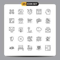 Mobile Interface Line Set of 25 Pictograms of head website planet webpage browser Editable Vector Design Elements