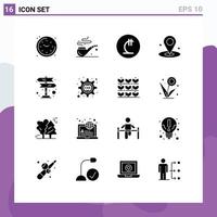 Group of 16 Modern Solid Glyphs Set for navigation road trip currency directions navigation Editable Vector Design Elements