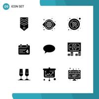 Set of 9 Modern UI Icons Symbols Signs for chat date vision day sign Editable Vector Design Elements