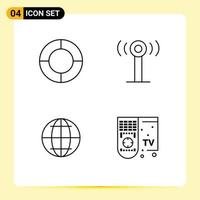 Set of 4 Modern UI Icons Symbols Signs for chart smart service globe remote Editable Vector Design Elements