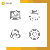 4 User Interface Line Pack of modern Signs and Symbols of laptop cap screen cool graduation Editable Vector Design Elements